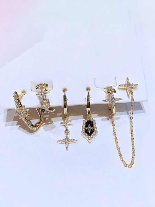Gold Brass Cubic Zirconia Cross Cute Huggie Earring