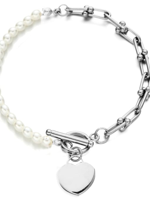 DZG353 steel color Stainless steel Imitation Pearl Heart Trend Link Bracelet