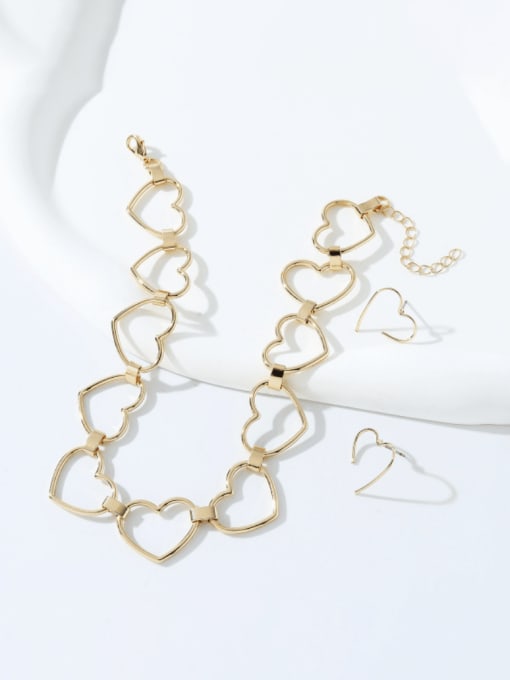 A4552 Zinc Alloy Heart Minimalist Choker Necklace And Earring Set