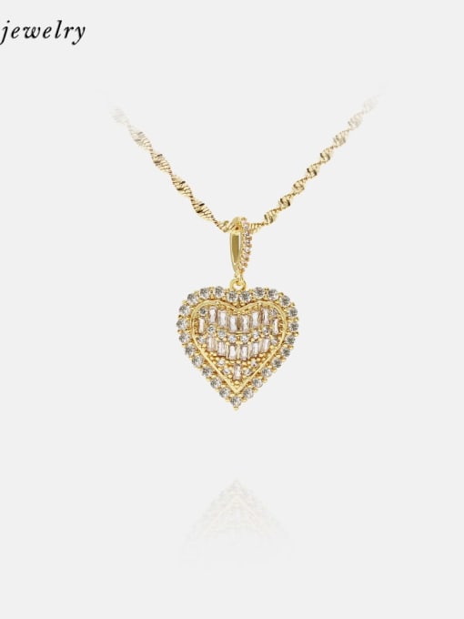 gold Brass Cubic Zirconia Heart Ethnic Necklace
