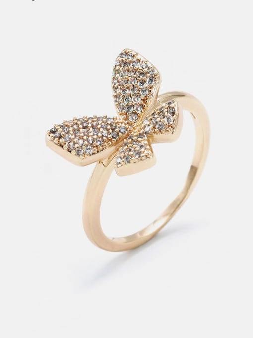 gold Brass Cubic Zirconia Butterfly Cute Band Ring