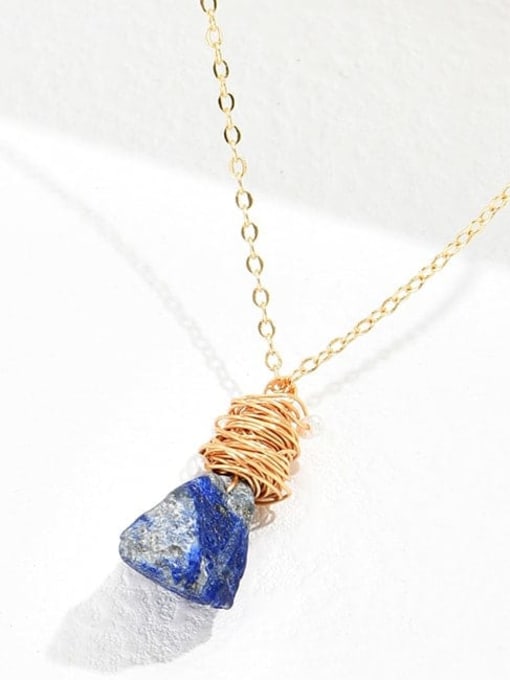 lapis lazuli Rough Stone Brass +Crystal original stone  Geometric Artisan Necklace