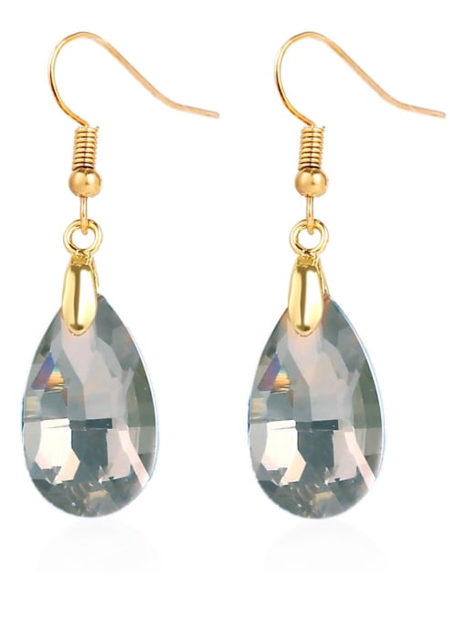 E2108 2 Brass Water  Crystal Drop Earring