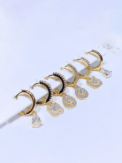 Gold Brass Cubic Zirconia Geometric Minimalist Huggie Earring Set