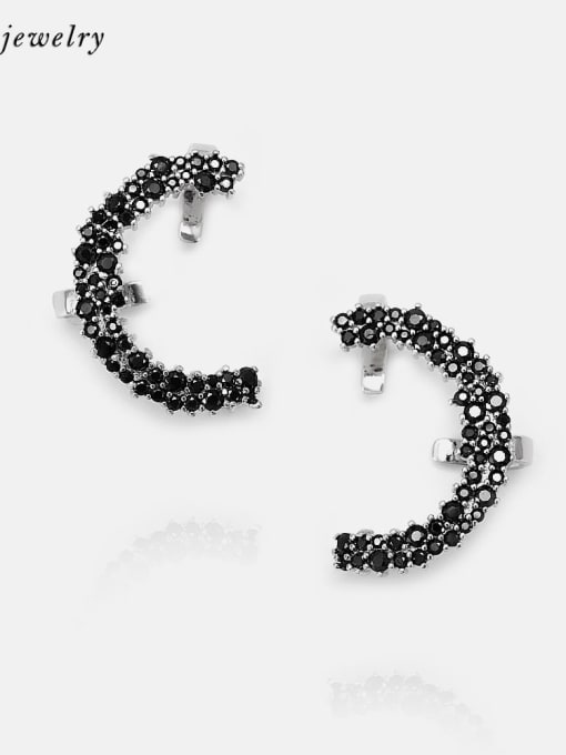 Platinum black Brass Cubic Zirconia Moon Minimalist Stud Earring
