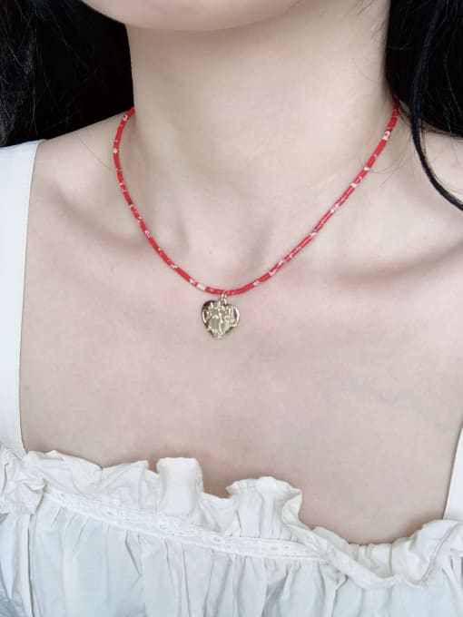 Scarlet White N-DIY-008 Brass Red Turquoise Chain Heart Pendant Bohemia Handmade Beaded Necklace 1