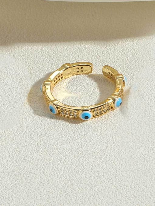 JZ0377-6,Blue Brass Evil Eye Ring with 14K gold color