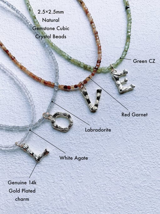 Scarlet White N-DIY-0020 Gemstone Cubic Crystal Chain Letter  Pendant Minimalist Headmade   Beaded Necklace 1