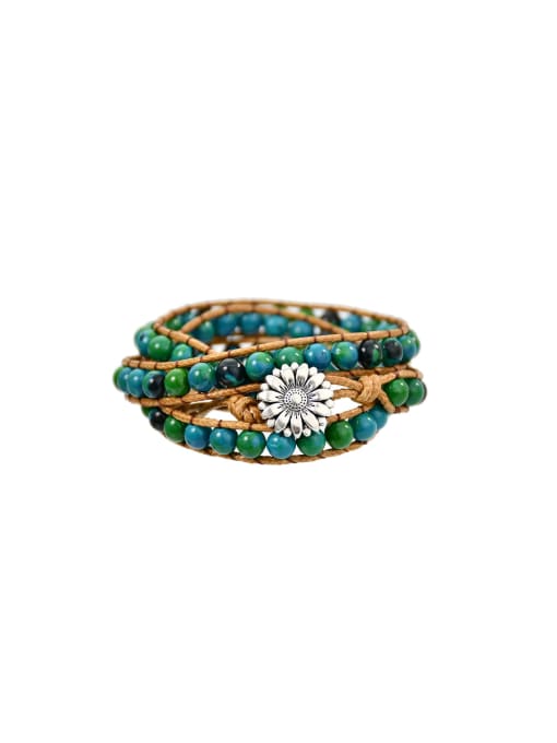 LM Alloy Natural Stone Flower Bohemia Handmade Weave Bracelet 0