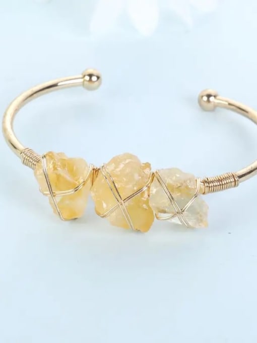 Citrine Stainless steel Natural Stone Irregular Minimalist Cuff Bangle