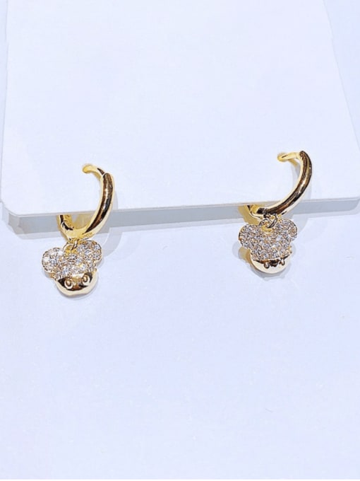 Gold Plated pair Brass Cubic Zirconia Mouse Vintage Huggie Earring