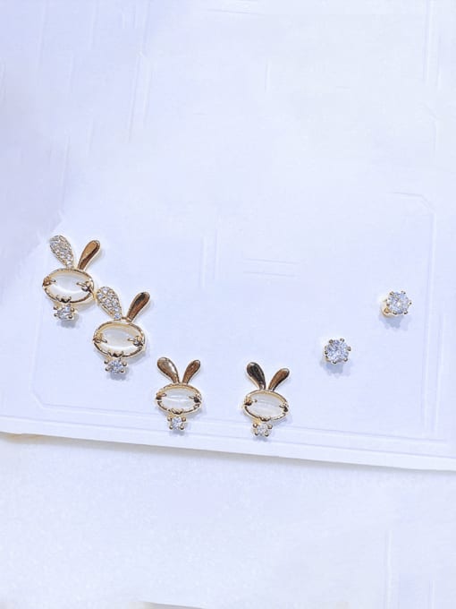 Ming Brass Cats Eye Rabbit Cute Stud Earring 1