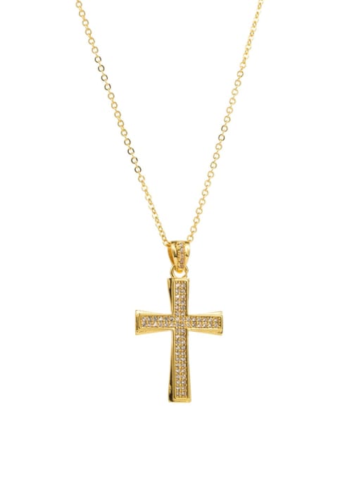 Model 3 Brass Cubic Zirconia Cross Vintage Regligious Necklace