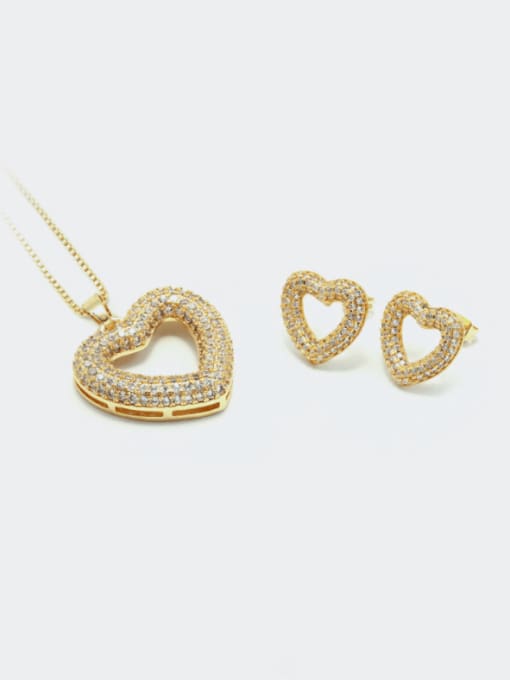 Gold white zirconium Earrings Brass Cubic Zirconia Minimalist Heart  Earring and Necklace Set