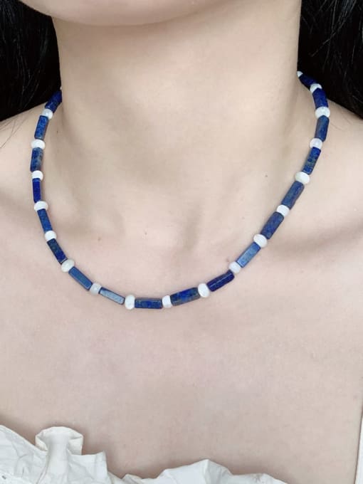 Scarlet White N-STSH-0003  Natural  Gemstone Crystal Geometric Beaded  Chain Handmade Beaded  Necklace 3