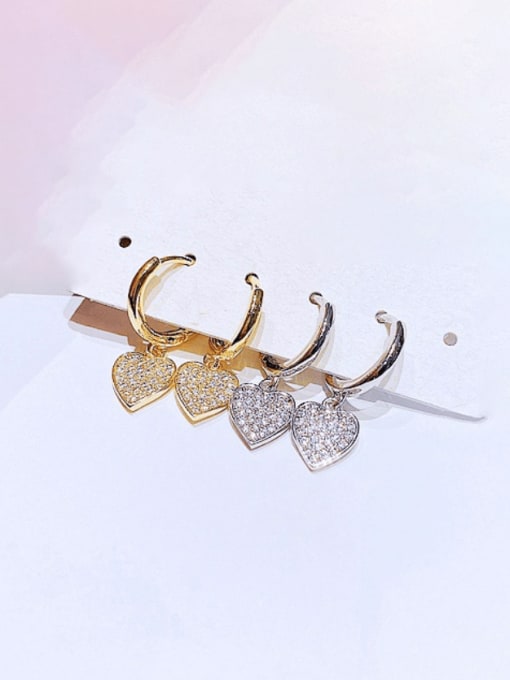 Ming Brass Cubic Zirconia Heart Minimalist Huggie Earring 2