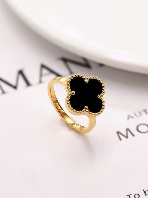 black Stainless steel Clover Ring With 4 colors