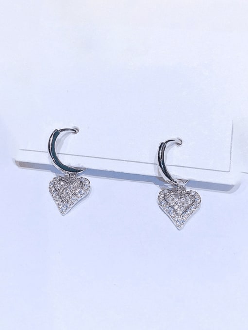 White Gold Plated pair Brass Cubic Zirconia Heart Minimalist Huggie Earring