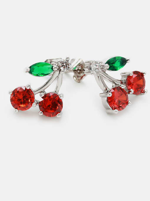 Platinum red green white zircon Brass Cubic Zirconia Friut Cherry Cute Stud Earring