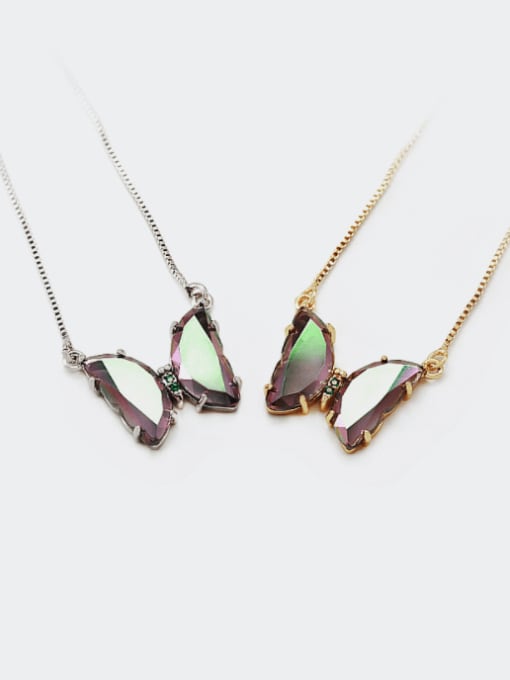 LM Brass Glass Stone Butterfly Minimalist Necklace 3