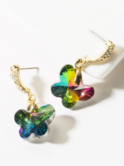 green Color Alloy Glass Bead Drop 3.6cm * 1.8cm butterfly Earring