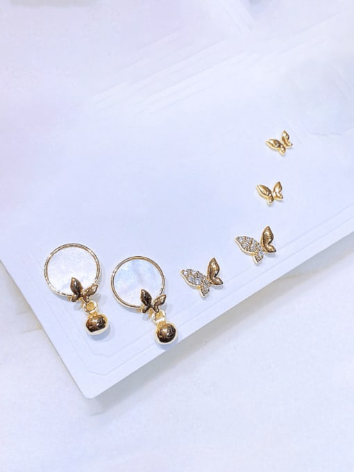 Gold Brass Cubic Zirconia Butterfly Minimalist Stud Earring