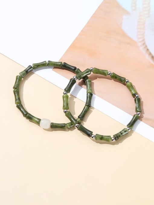 NA-Stone Olive jade Bamboo joint Vintage Beaded Bracelet