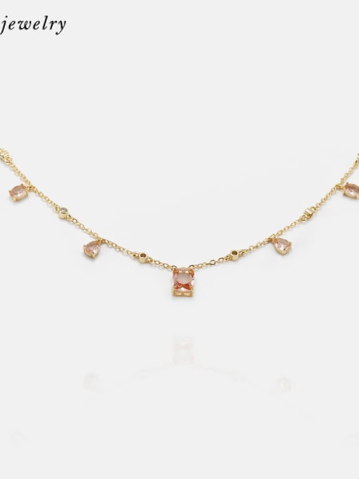 Golden pink Brass Glass Stone Geometric Minimalist Necklace