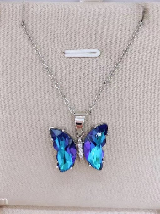 LM Titanium Steel Cubic Zirconia Butterfly Dainty Necklace 2