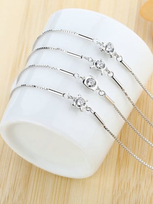 LM 925 Sterling Silver Cubic Zirconia White Heart Dainty Bracelet 1