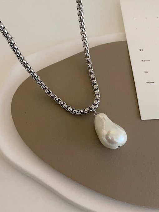 Steel Necklace Alloy Imitation Pearl Geometric Trend Necklace