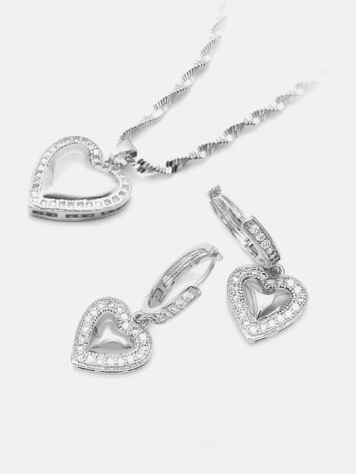 XYZ Brass Cubic Zirconia Minimalist Heart  Earring and Necklace Set 1