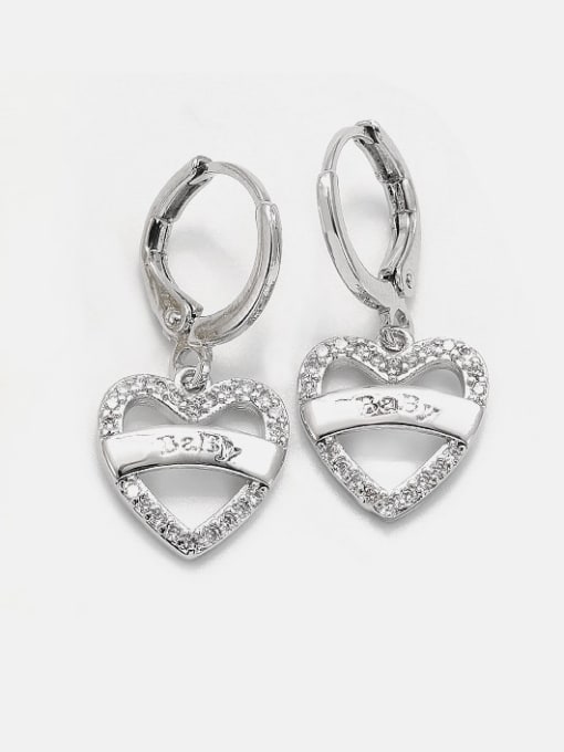 Platinum white zirconium Brass Cubic Zirconia Heart Vintage Huggie Earring