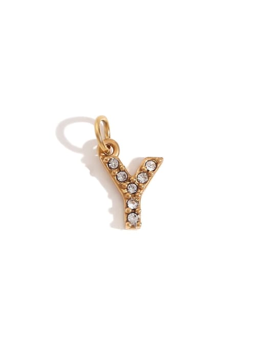 Gold  Y Stainless steel 18K Gold Plated Rhinestone Letter Charm