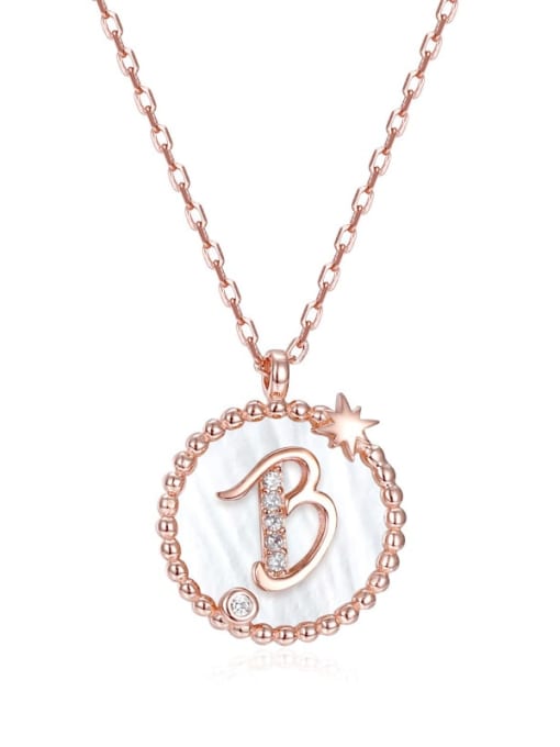 B 925 Sterling Silver Cubic Zirconia Minimalist Letter  Pendant Necklace