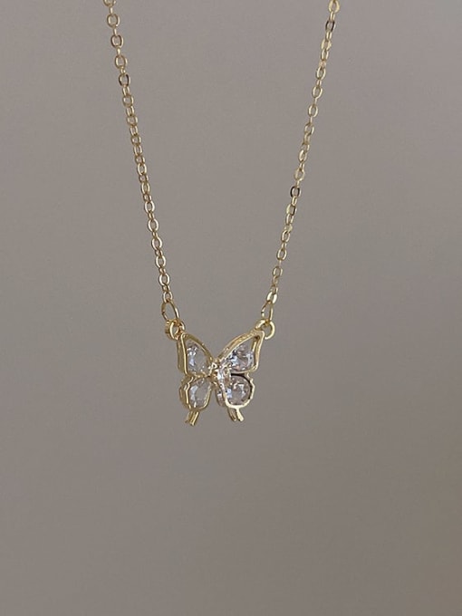 White zircon Alloy Cubic Zirconia Butterfly Dainty Necklace