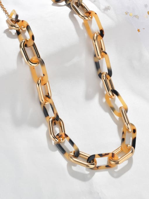Light brown Stainless steel Cellulose Acetate Geometric Cuban Necklace
