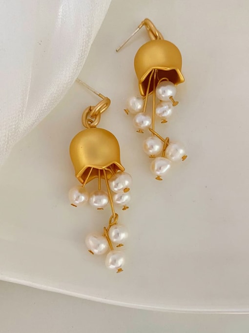 Mate Gold Color Brass Mate Gold Freshwater Pearl Geometric Drop Earring