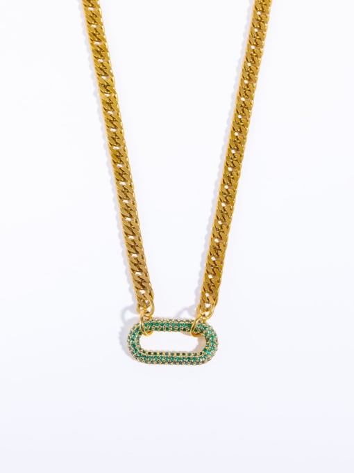 36cm And 5cm, Green Stone Necklace Titanium Steel Geometric Hip Hop Choker Necklace