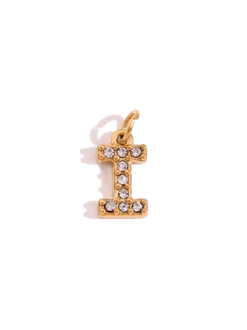 Gold  I Stainless steel 18K Gold Plated Rhinestone Letter Charm