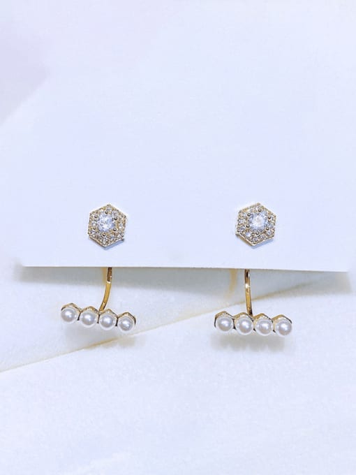 Gold Brass Imitation Pearl Geometric Minimalist Stud Earring