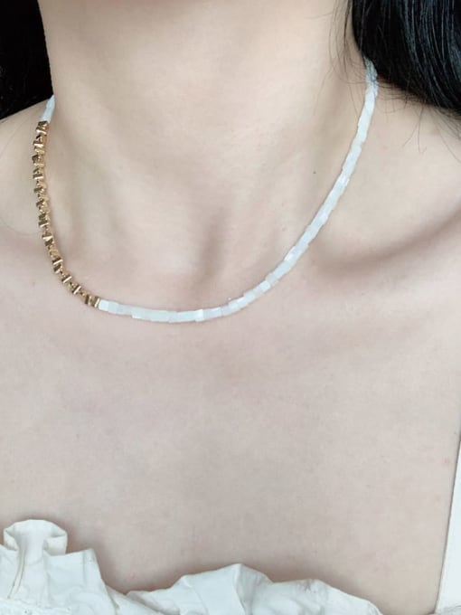 Scarlet White N-SHMT-0001 Freshwater Shell Beads  Asymmetrical Chain Handmade Beaded Necklace 3