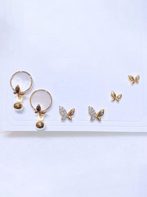 Ming Brass Cubic Zirconia Butterfly Minimalist Stud Earring 1