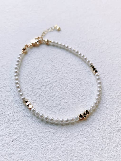 gold Brass Natural Shell Beads Handmade Beaded Bracelet