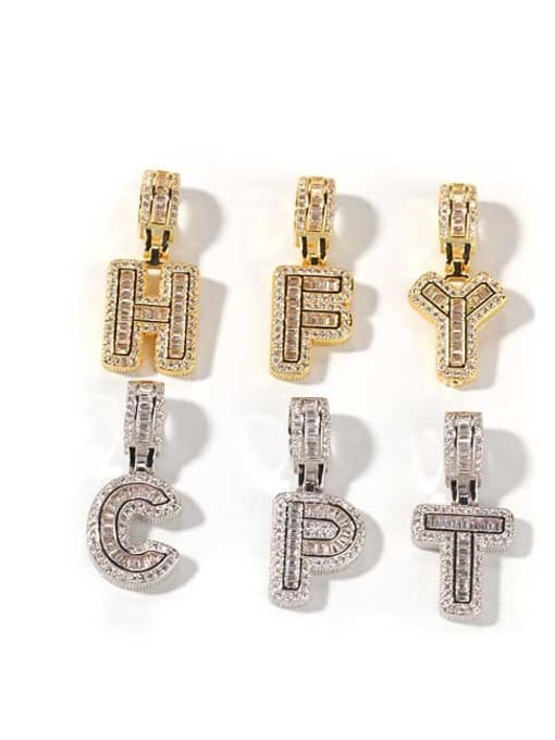 LM Brass Cubic Zirconia Letter Initials Cuban Chain Necklace 1