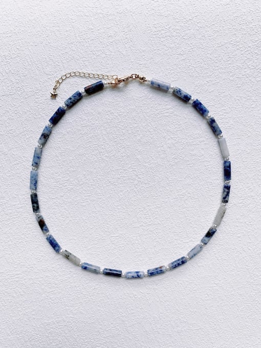 blue N-STPE-0004 Natural  Gemstone Crystal Beads Chain Handmade Beaded Necklace