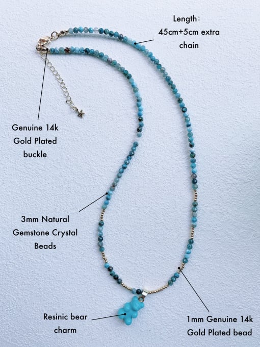 Scarlet White EAR-008 Natural Stone Chain Bear Pendant Cute Handmade Beaded Necklace 2