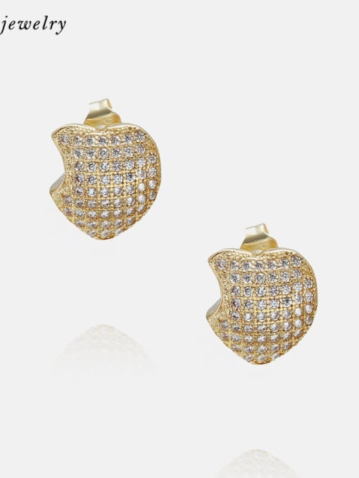 gold Brass Cubic Zirconia Heart Cute Stud Earring