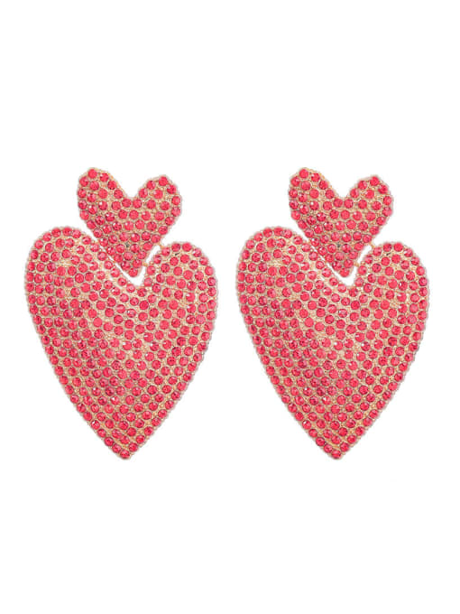 red Zinc Alloy Rhinestone Heart Clip Earring
