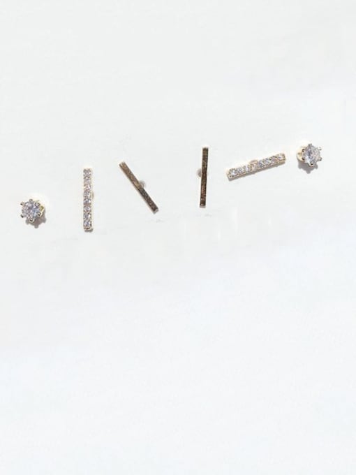 Ming Brass Rhinestone Geometric Minimalist Stud Earring 0
